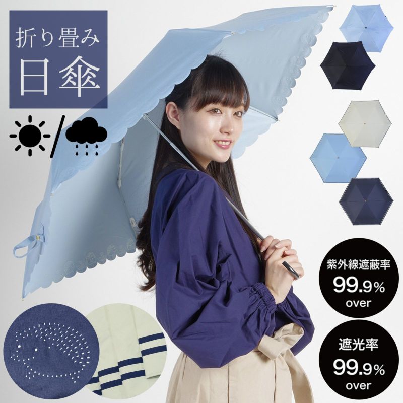 日傘 晴雨兼用「セーラーボーダー、はりねずみ」遮光 遮熱 撥水 はっ水 防水 UVカット PU加工 折りたたみ 折傘 女性用 レディース women's プレゼント ギフト 母の日
