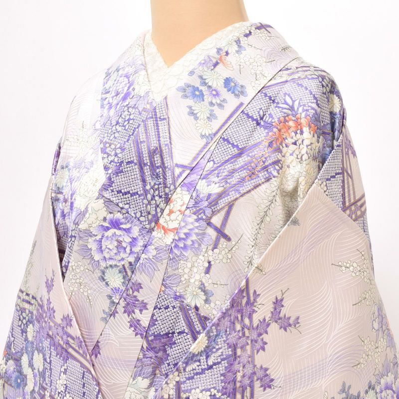 正絹　花柄の小紋　菖蒲　袷　B品 楽天市場】【新品】 振袖 襦袢 セット 着物 正絹 袷 丸紅