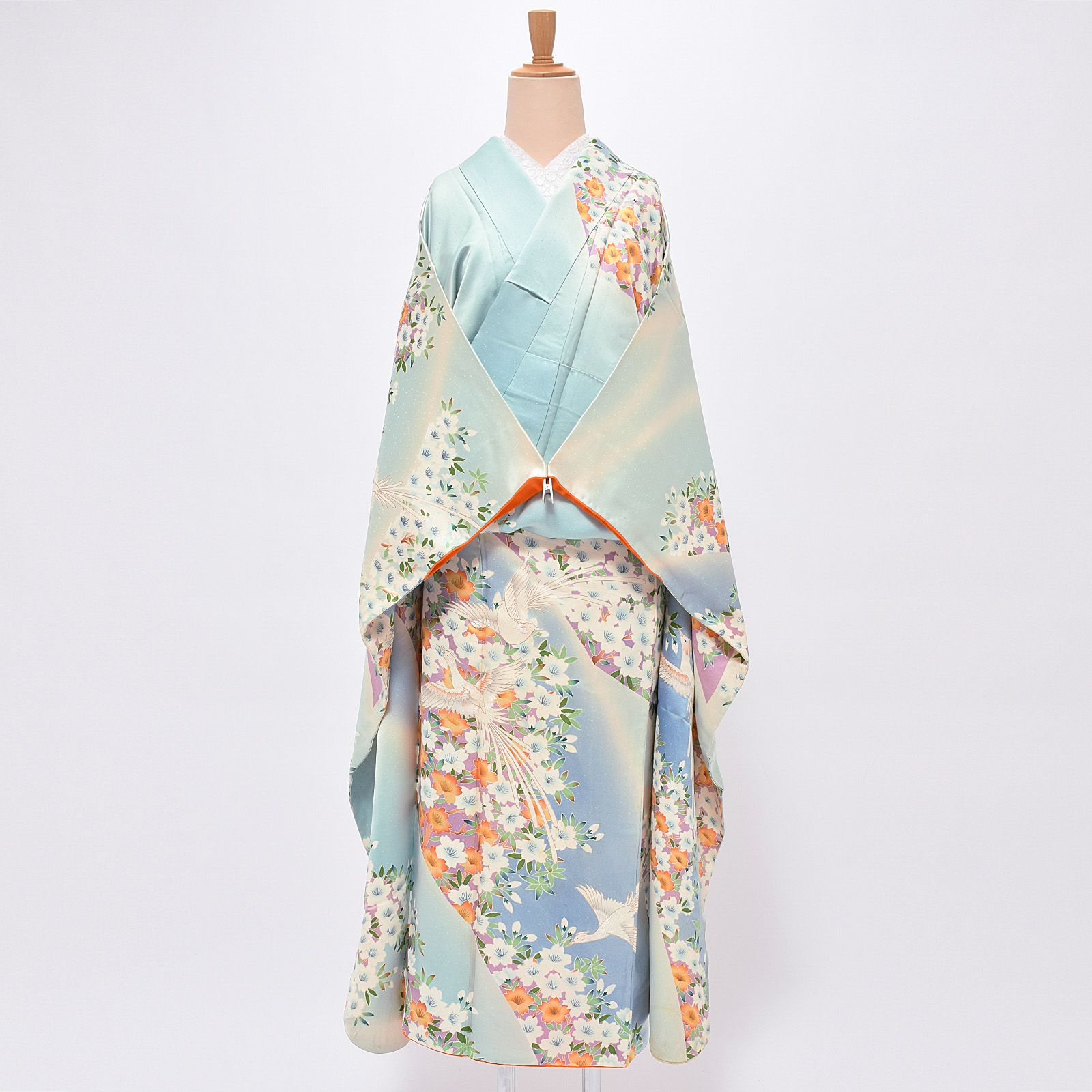着物　ピンク　ゴールド　振袖　花模様　鳥模様　金線入り　花模様　正絹　5K4-1 着物 ピンク ゴールド 振袖 花模様 鳥模様 金線入り 花模様 正絹