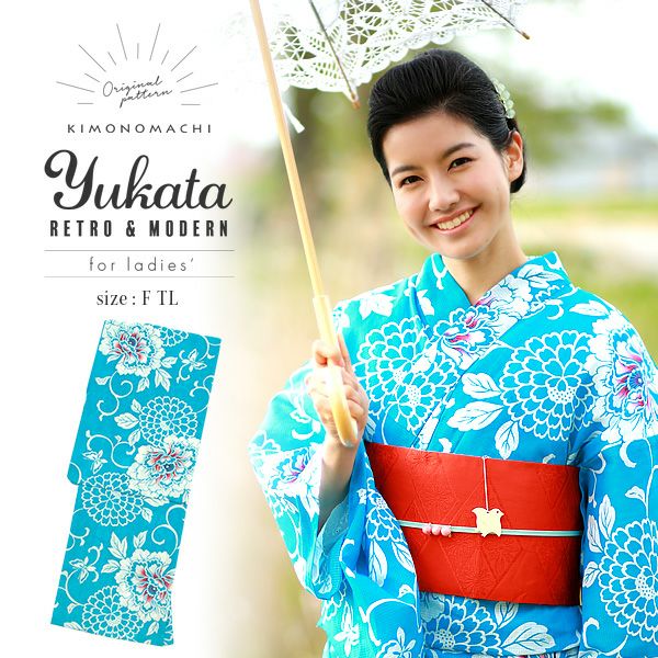 浴衣 レディース 単品 「夏色　つゆ草色唐草牡丹」 サイズF/TL 綿浴衣 変わり織り レディース レトロ レトロモダン 大人柄 女性浴衣単品 女浴衣 ゆかた yukata