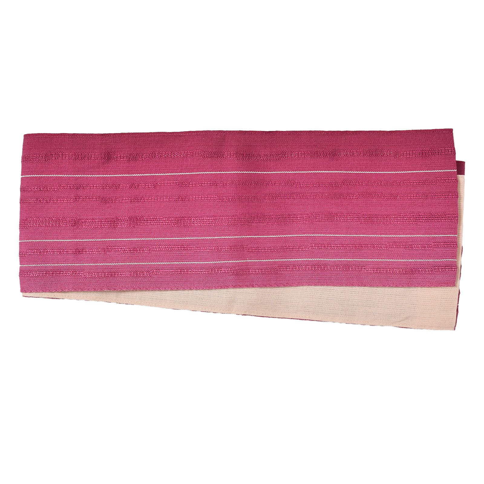 【中古品】仕立て上がり 半幅帯 小袋帯 「赤紫ぼかしに白縞／無地ライトベージュ」