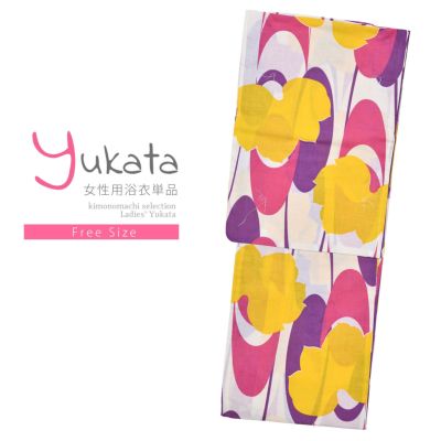 Prices down2】浴衣 レディース 単品 「Ma-ni 白地 ピンクの花