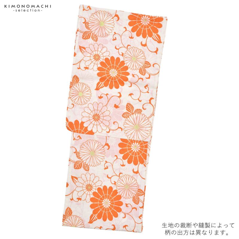送料無料の商品 浴衣 オレンジの唐草花 クリーム 「Ma-ni 単品 レディース 服＆ファッション小物