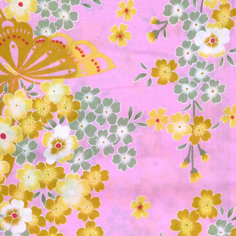 Prices down2】浴衣 レディース 単品 「ピンク 黄色の蝶々と桜
