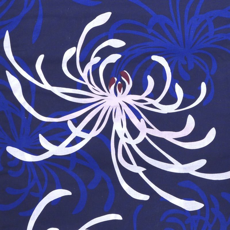 天然石帯留め+はちす白帯つき◇紺地狢菊古典ゆかた◇高級変わり