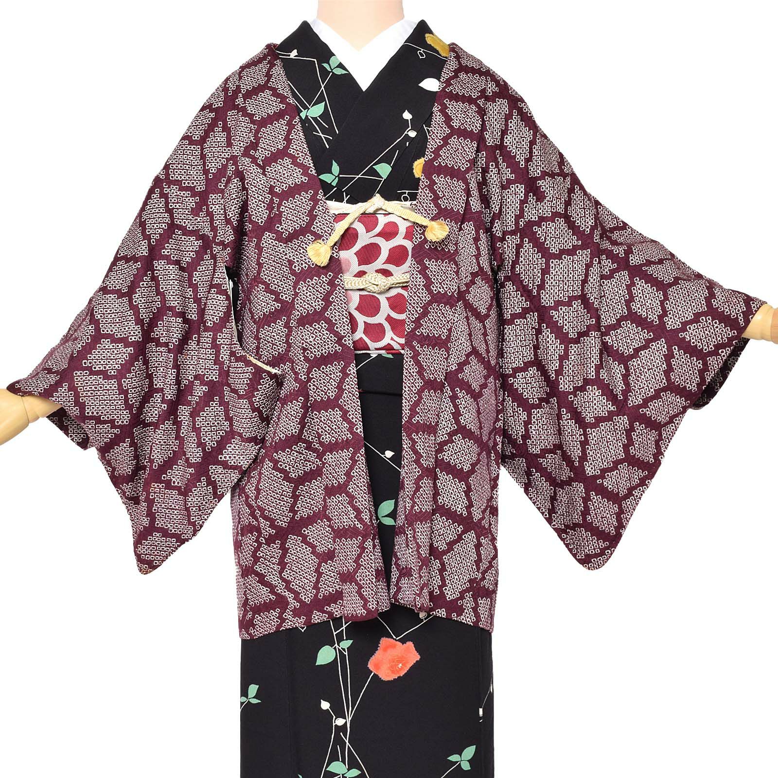 Prices down】【中古品】羽織 「紫に麻の葉 鹿の子絞り」 正絹 総絞り