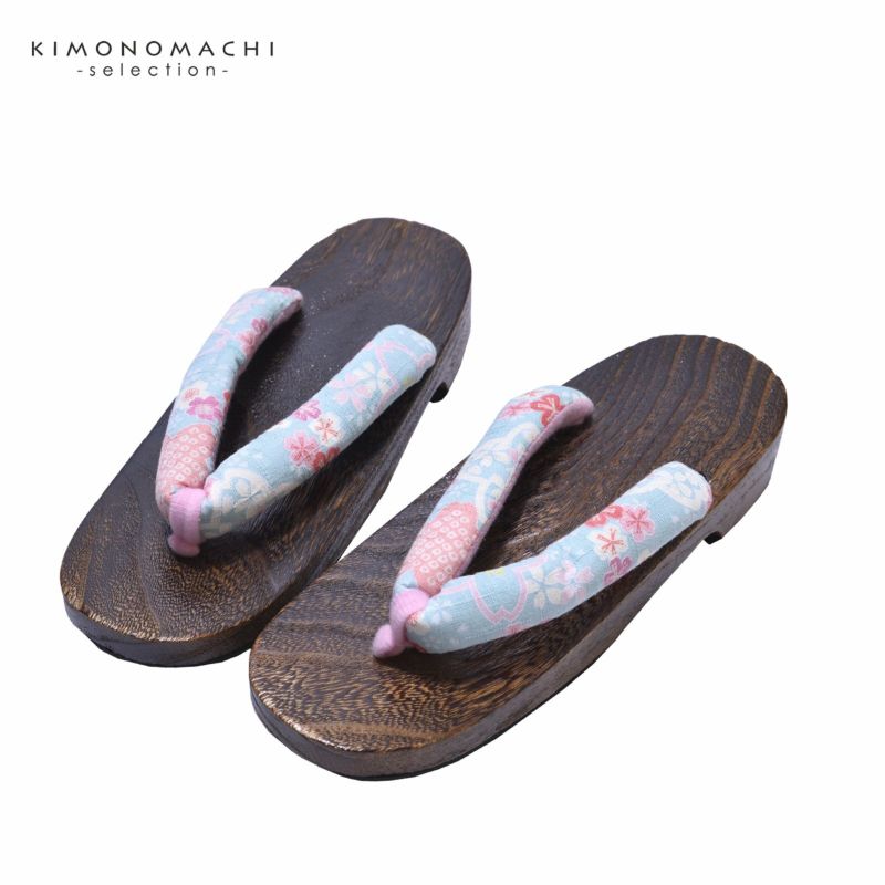 女性下駄単品 「薄水色地に桜」 フリーサイズ Fサイズ 23.5~24.5cm 痛くなりにくい 下駄 女性 レディース 桐下駄 浴衣・夏着物に 浴衣下駄