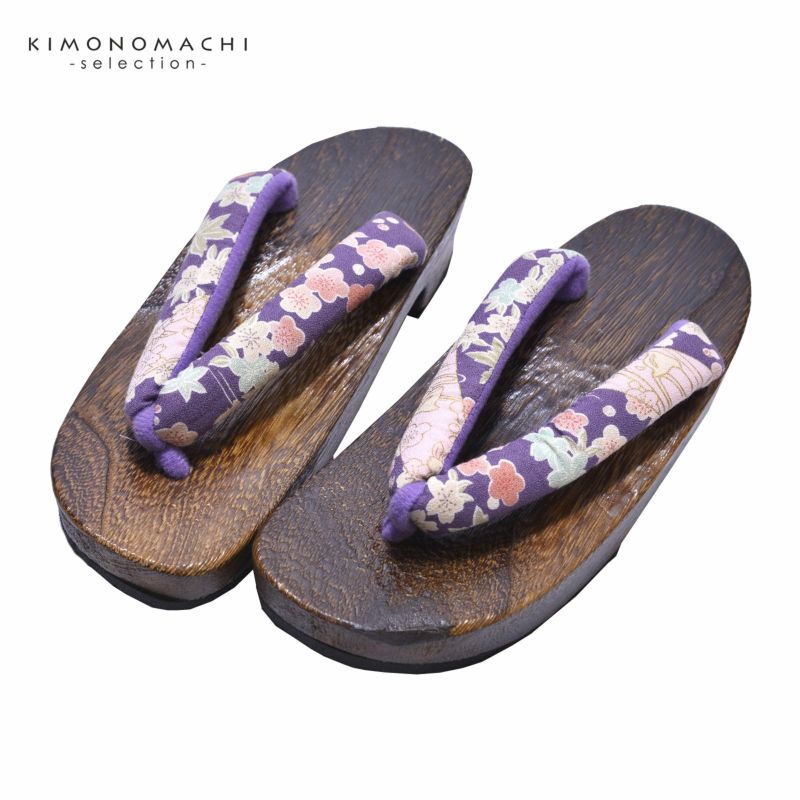 女性下駄単品 「菫色地に桜と梅　千鳥」 フリーサイズ Fサイズ 23～24.5cm 痛くなりにくい 下駄 女性 レディース 桐下駄 浴衣・夏着物に 浴衣下駄