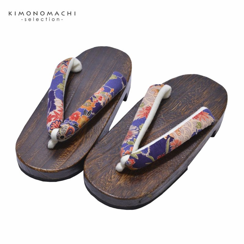 女性下駄単品 「青紫地に青海波　花野」 フリーサイズ Fサイズ 痛くなりにくい 下駄 女性 レディース 桐下駄 浴衣・夏着物に 浴衣下駄