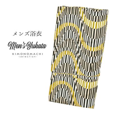 【Prices down】浴衣 メンズ 単品 「男浴衣　CANOA 　平織り　波ストライプ　紺・黄土色」 M L LL メンズ浴衣 男性浴衣 男性用浴衣 ゆかた yukata 【メール便不可】ss2503men10