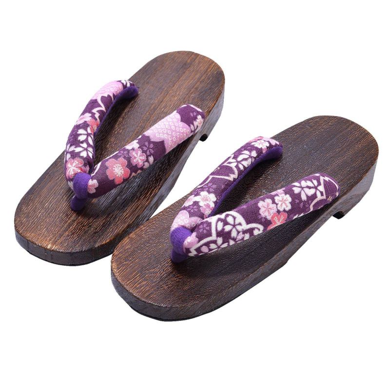 女性下駄単品 「紫地に桜」 フリーサイズ Fサイズ 23.5～24.5cm 痛くなりにくい 下駄 女性 レディース 桐下駄 浴衣・夏着物に 浴衣下駄