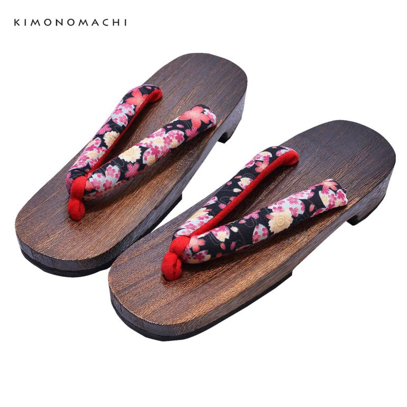 女性下駄単品 「黒地に流水桜」 24.0～25.5cm 痛くなりにくい 下駄 女性 レディース 桐下駄 浴衣・夏着物に 浴衣下駄