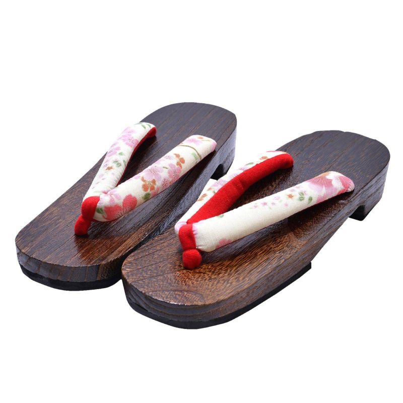 女性下駄単品 「白地にピンクの桜」 24.0～25.5cm 痛くなりにくい 下駄 女性 レディース 桐下駄 浴衣・夏着物に 浴衣下駄