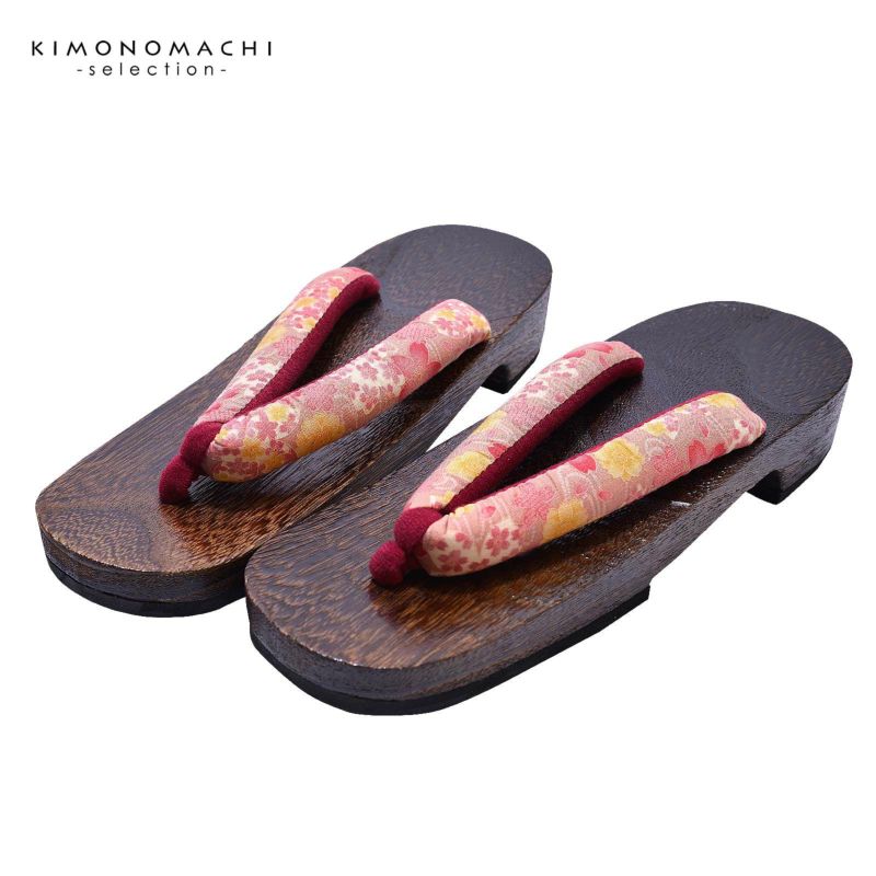 女性下駄単品 「ピンク地に流水　桜」 Lサイズ 24.0～25.5cm 痛くなりにくい 下駄 女性 レディース 桐下駄 浴衣・夏着物に 浴衣下駄