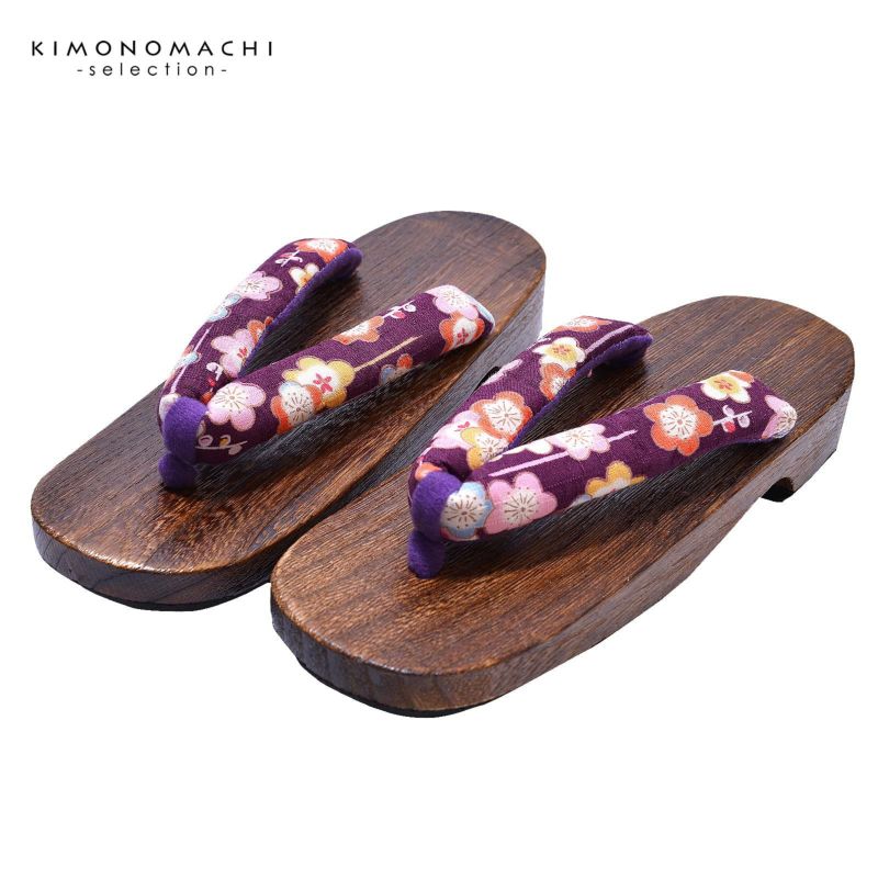 女性下駄単品 「紫地に梅」 フリーサイズ Fサイズ 23.5～24.5cm 痛くなりにくい 下駄 女性 レディース 桐下駄 浴衣・夏着物に 浴衣下駄