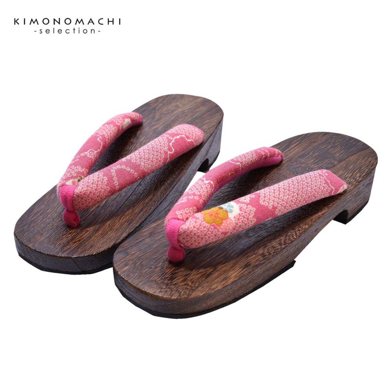女性下駄単品 「ピンク地に鹿の子　桜」 Lサイズ 24.0～25.5cm 痛くなりにくい 下駄 女性 レディース 桐下駄 浴衣・夏着物に 浴衣下駄