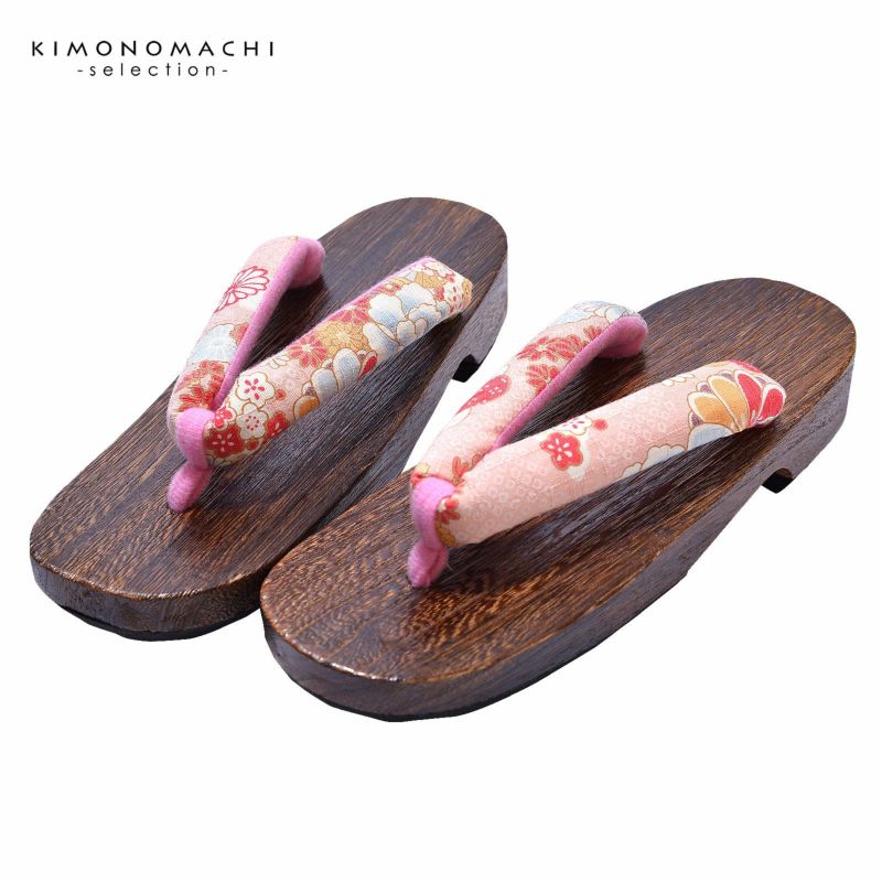 女性下駄単品 「薄ピンク地に菊と小梅」 フリーサイズ Fサイズ 23.5～24.5cm 痛くなりにくい 下駄 女性 レディース 桐下駄 浴衣・夏着物に 浴衣下駄