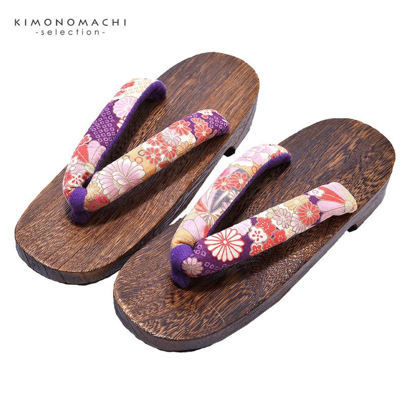 女性下駄単品 「紫地に菊と小梅」 フリーサイズ Fサイズ 23.5～24.5cm 痛くなりにくい 下駄 女性 レディース 桐下駄 浴衣・夏着物に 浴衣下駄