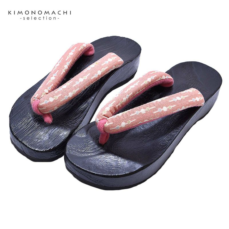 女性下駄単品 「サーモンピンク地につなぎだんご」 フリーサイズ Fサイズ 23.5～24.5cm 痛くなりにくい 下駄 女性 レディース 桐下駄 浴衣・夏着物に 浴衣下駄