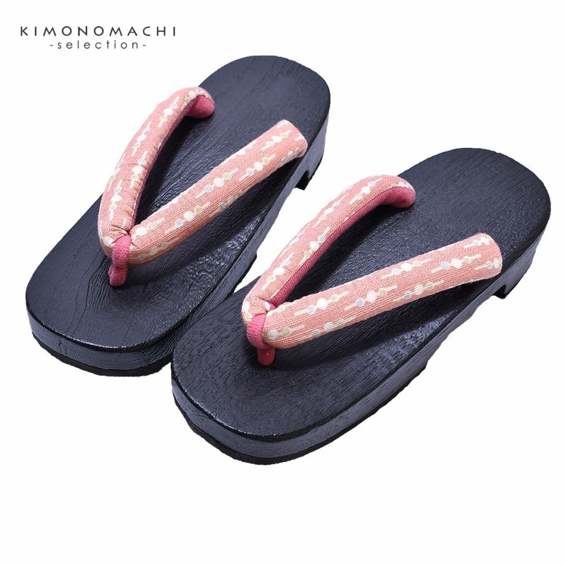 女性下駄単品 「サーモンピンク地につなぎだんご」 フリーサイズ Fサイズ 23.5～24.5cm 痛くなりにくい 下駄 女性 レディース 桐下駄 浴衣・夏着物に 浴衣下駄