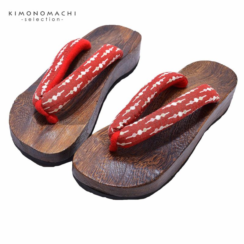 女性下駄単品 「赤地につなぎだんご」 フリーサイズ Fサイズ 23.5～24.5cm 痛くなりにくい 下駄 女性 レディース 桐下駄 浴衣・夏着物に 浴衣下駄
