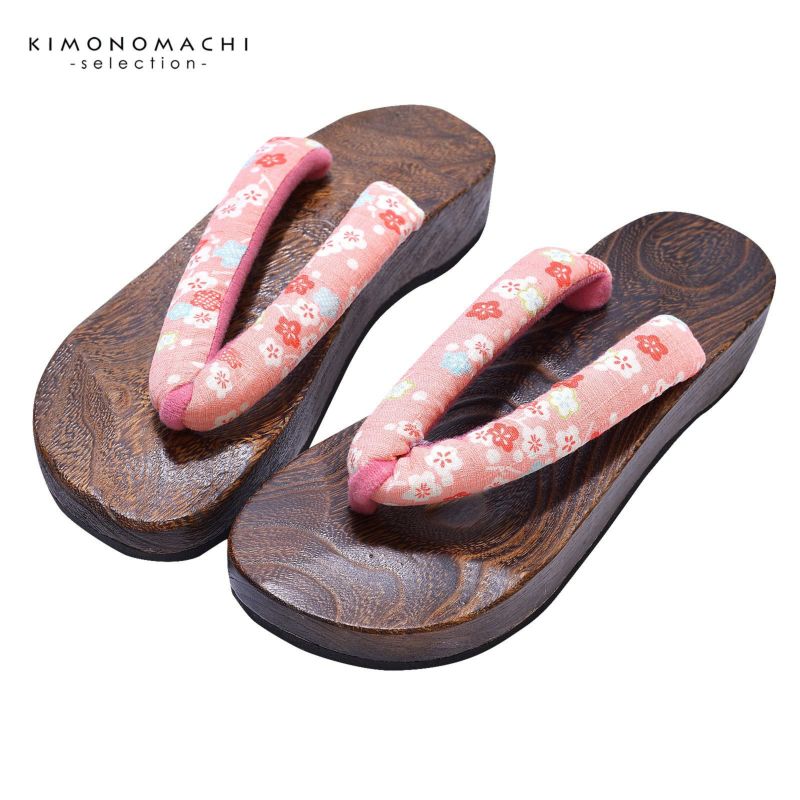 女性下駄単品 「サーモンピンク地　変わり織り　小梅」 フリーサイズ Fサイズ 23～24.5cm 痛くなりにくい 下駄 女性 レディース 桐下駄 浴衣・夏着物に 浴衣下駄