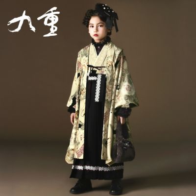 七五三 着物 7歳 ブランド 四つ身着物 九重 ここのえ 「黒×ベージュ　薔薇に書物」 女の子 7才 女児用 7点フルセットに足袋と腰ひもプレゼント フルセット 子供着物 七才のお祝い着向け 卒業式 卒園式 ジュニア着物