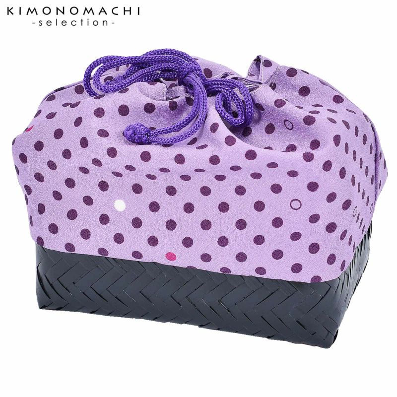 竹籠 巾着単品 「藤色　水玉」 浴衣巾着 巾着バッグ きんちゃく 夏祭り、花火大会に