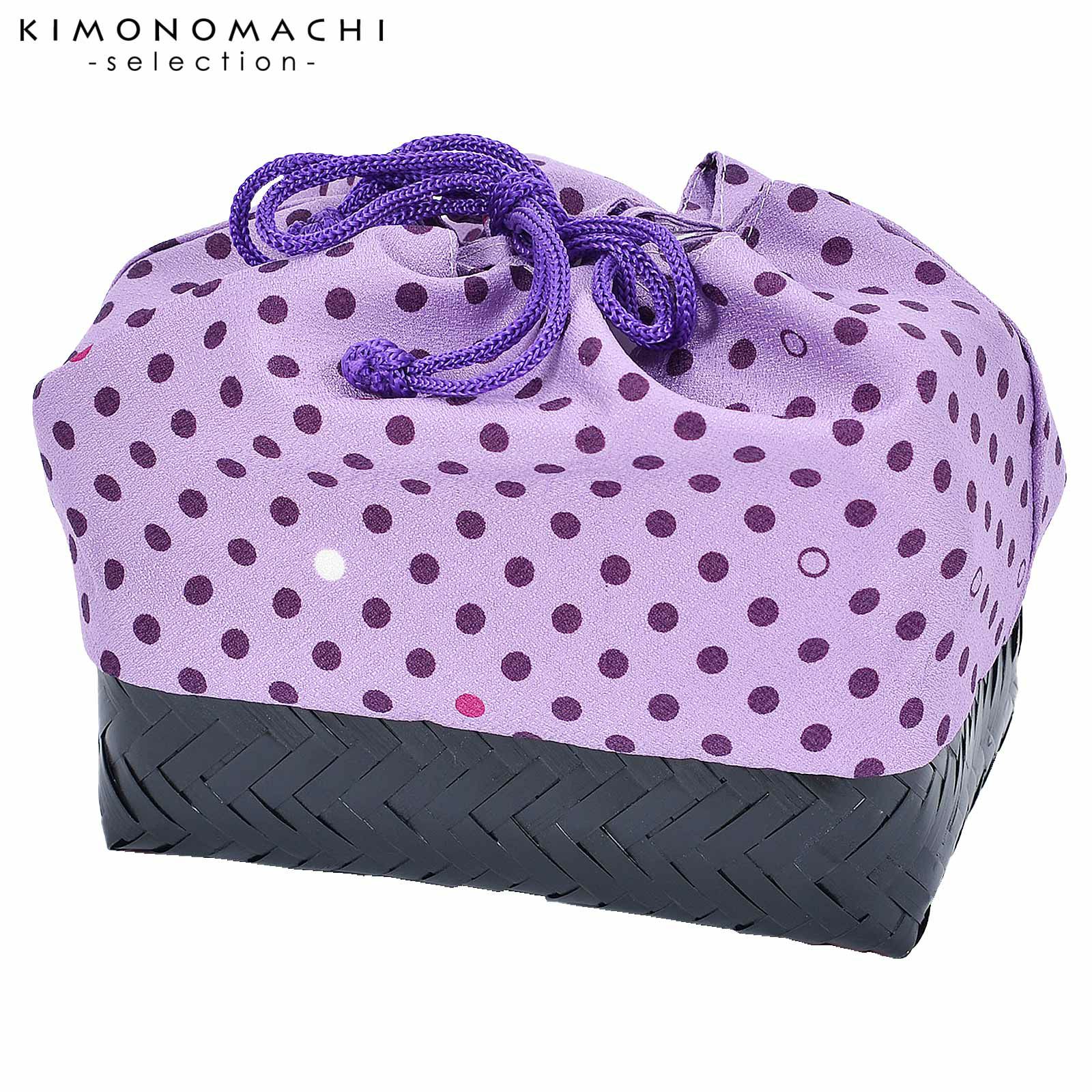 竹籠 巾着単品 「藤色　水玉」 浴衣巾着 巾着バッグ きんちゃく 夏祭り、花火大会に