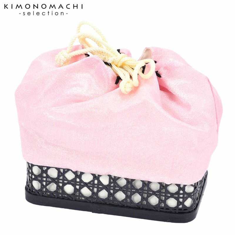 竹籠 巾着単品 「ピンクオーガンジー　無地」 浴衣巾着 巾着バッグ きんちゃく 夏祭り、花火大会に