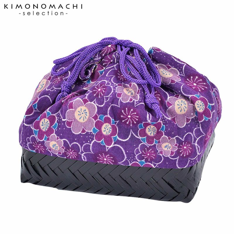 竹籠 巾着単品 「紫地　梅」 浴衣巾着 巾着バッグ きんちゃく 夏祭り、花火大会に