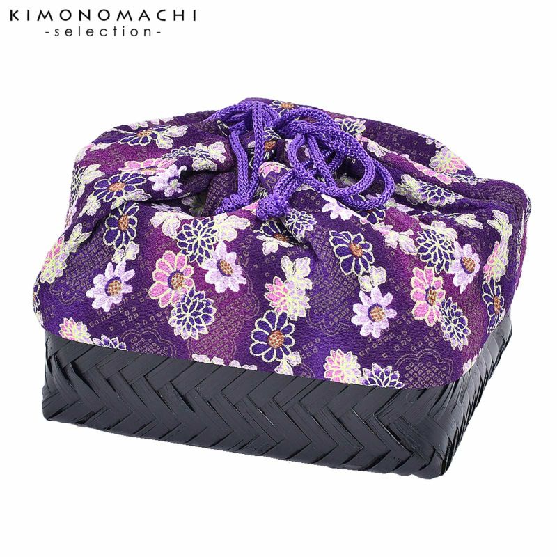 竹籠 巾着単品 「紫ぼかし地　菊」 浴衣巾着 巾着バッグ きんちゃく 夏祭り、花火大会に