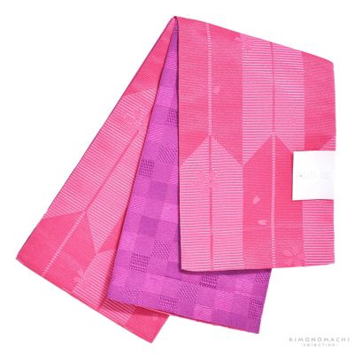 【Prices down】浴衣 帯 半幅帯 「濃桃色地に矢羽根」 大人 小袋帯 レディース 女性用 浴衣帯 半巾帯 半幅帯単品 【メール便不可】ss2406ohs10