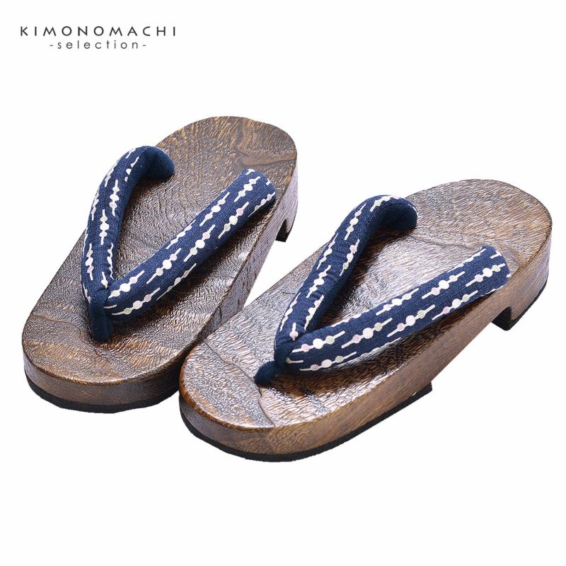 女性下駄単品 「紺地につなぎだんご」 フリーサイズ Fサイズ 23～24.5cm 痛くなりにくい 下駄 女性 レディース 桐下駄 浴衣・夏着物に 浴衣下駄