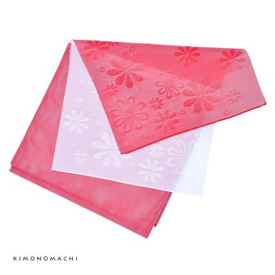 【Prices down】浴衣 帯 兵児帯 「2枚重ね　赤と白　花」 へこ帯 大人 レディース 女性用 浴衣帯 兵児帯単品 【メール便不可】ss2406ohs10