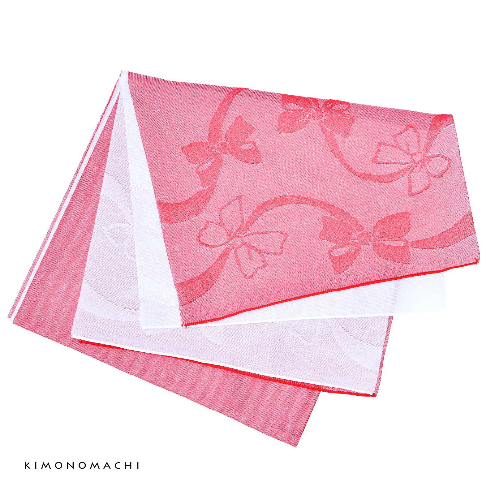 浴衣 帯 兵児帯 「2枚重ね　赤と白　リボン」 へこ帯 大人 レディース 女性用 浴衣帯 兵児帯単品