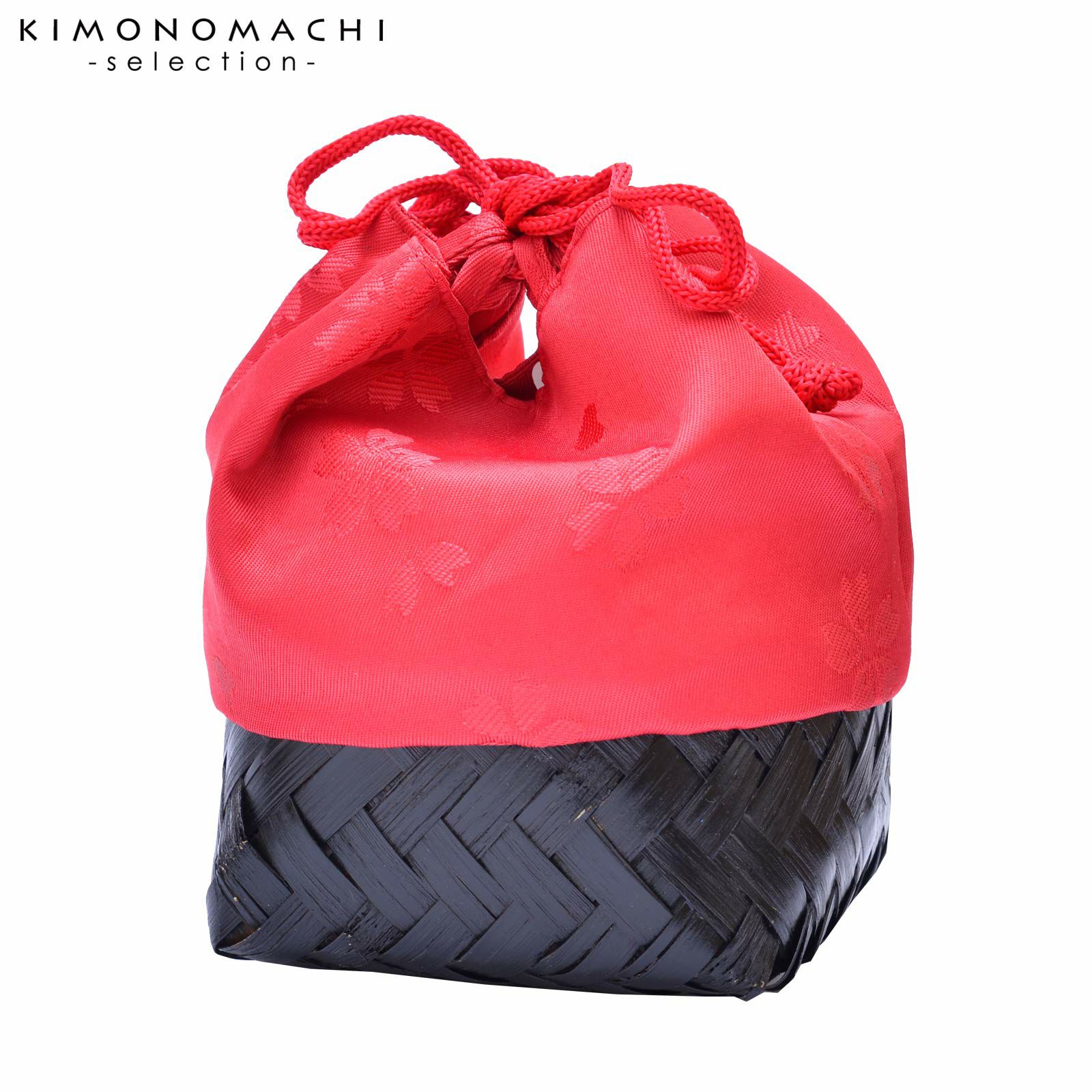 竹籠 巾着単品 「赤×黒丸籠　桜」 浴衣巾着 巾着バッグ きんちゃく 夏祭り、花火大会に