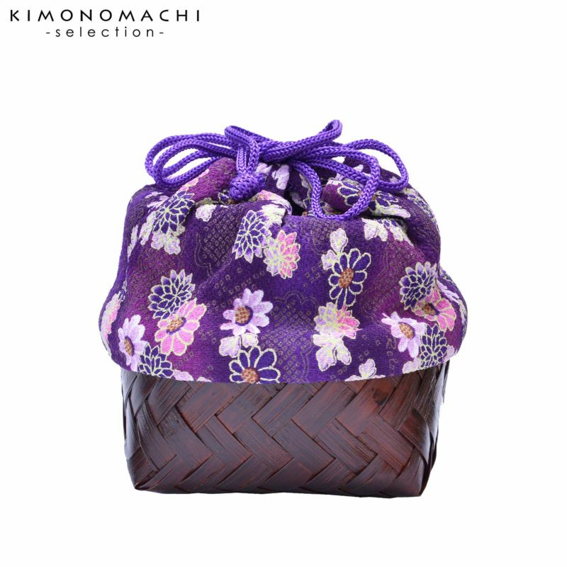 竹籠 巾着単品 「濃紫ぼかし　菊」 浴衣巾着 巾着バッグ きんちゃく 夏祭り、花火大会に