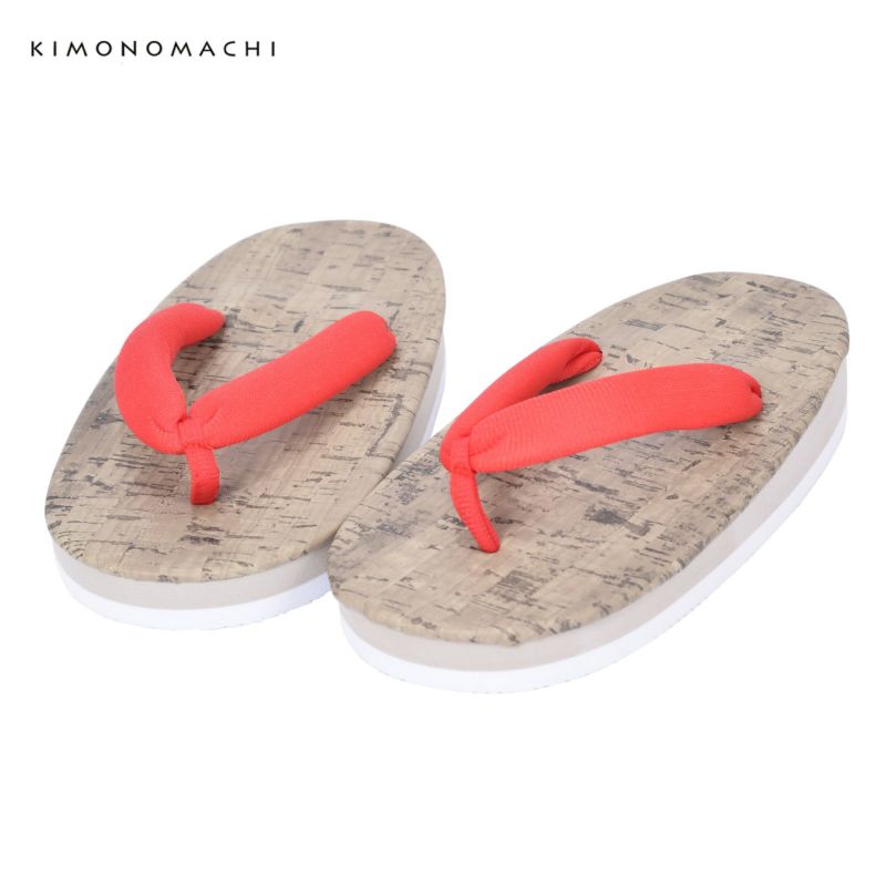 子ども 草履単品 「赤無地　コルク風」 16.5cm 18cm 21cm 女の子 女児 夏の浴衣、甚平に 子供ぞうり