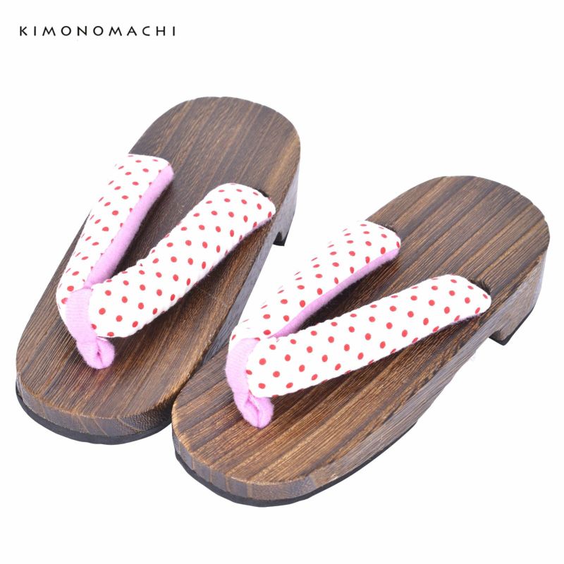 子ども 下駄単品 「白地　赤ドット」 18.5cm 女の子 女児 夏の浴衣、甚平に 子供ゲタ