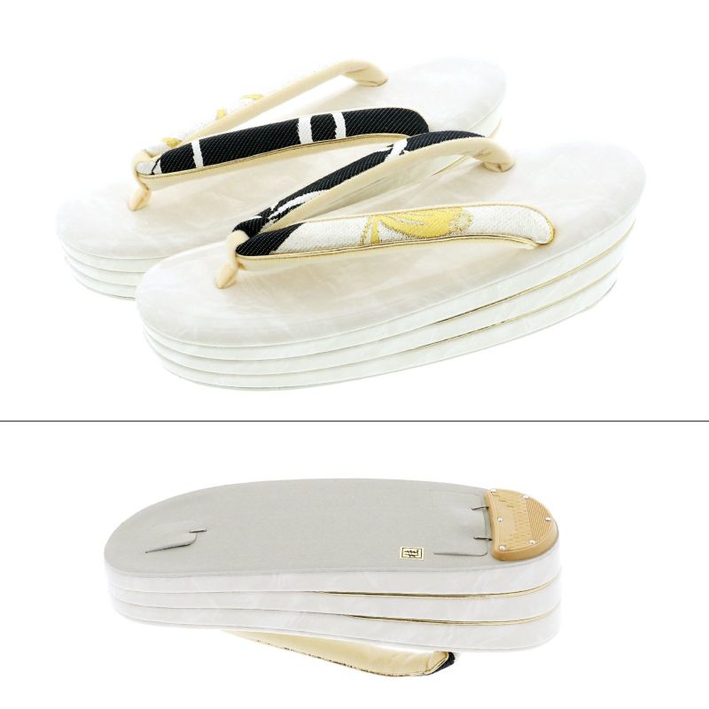 振袖草履バッグセット 「白×黒 椿と輪繋ぎ」 Fサイズ(M～Lサイズ