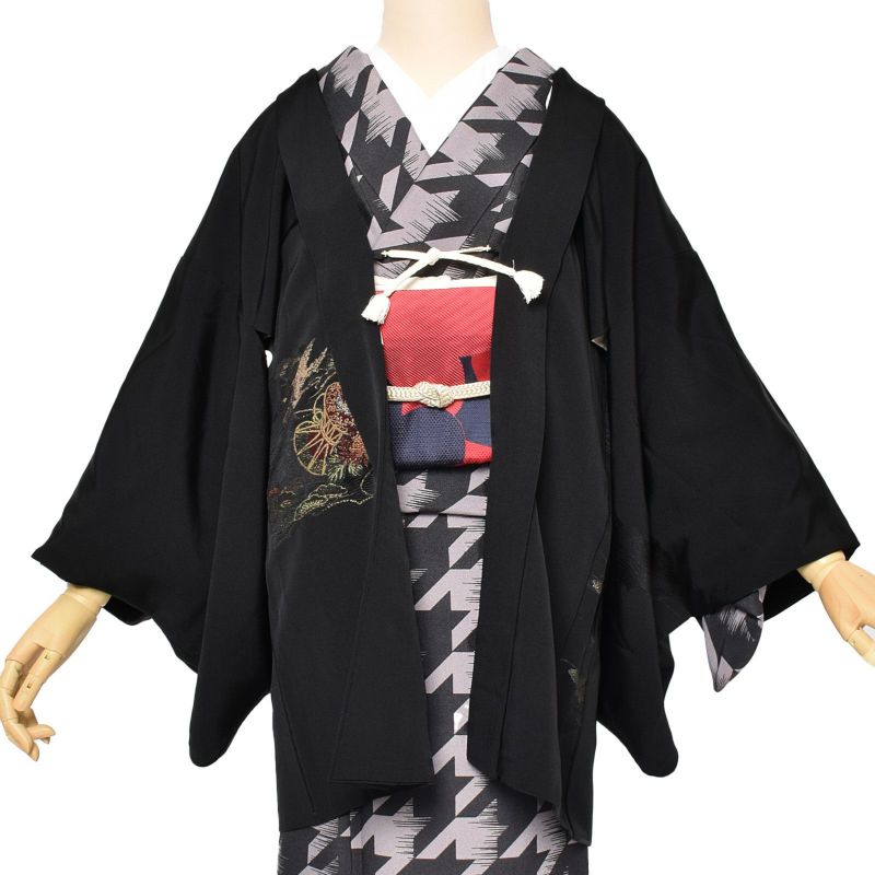 【中古品】羽織 「扇　菊　松に和楽器」 正絹 羽織り 【メール便不可】ss2112kct10＜T＞