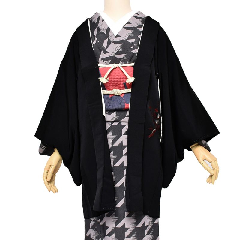 【中古品】羽織 「黒地に針松」 正絹 羽織り 【メール便不可】ss2112kct10＜T＞