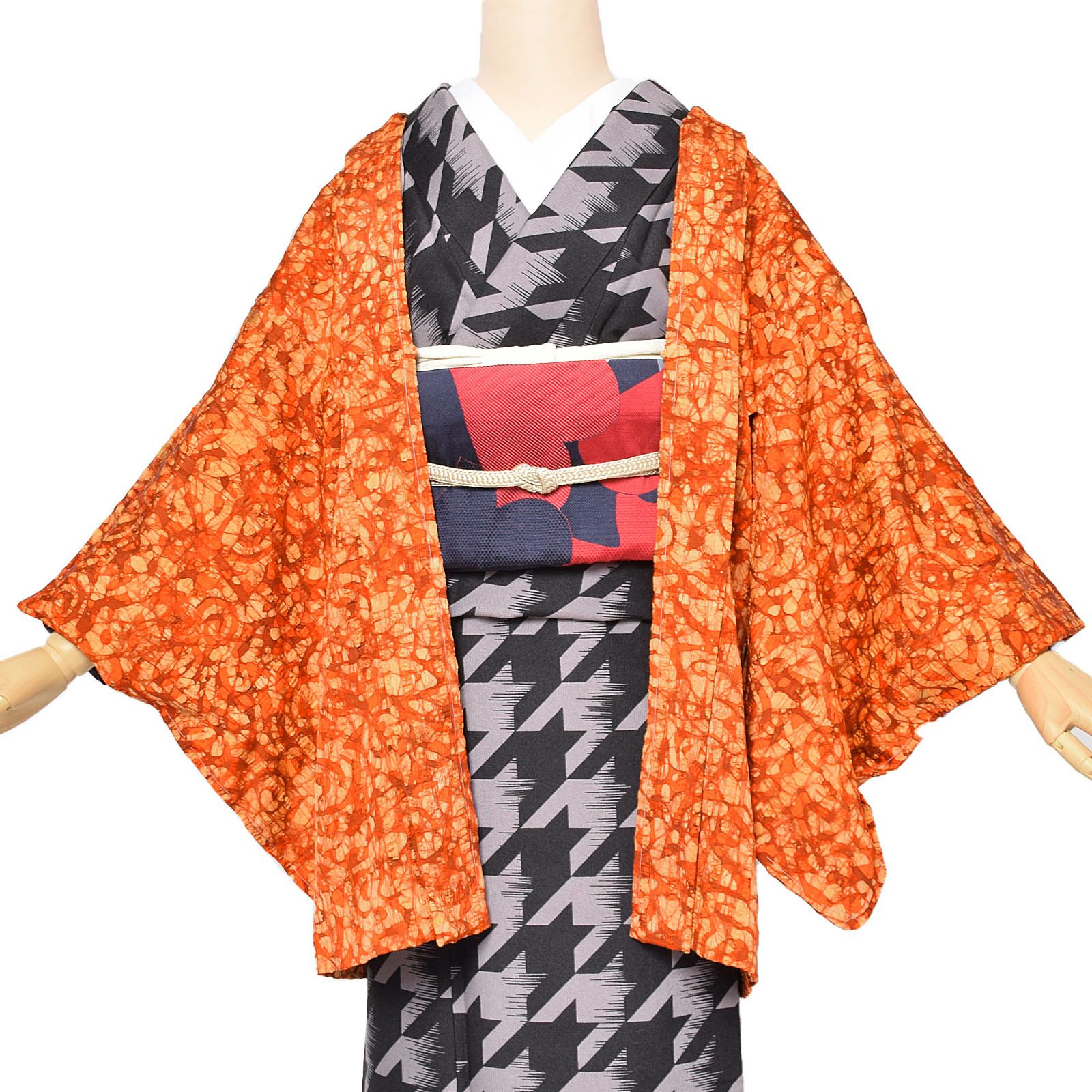 【中古品】羽織 「黄色系　抽象画風」 羽織り