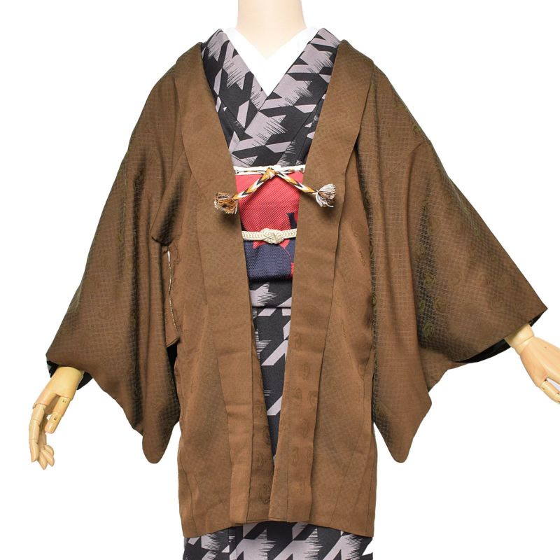 【Prices down2】【中古品】羽織 「茶色　七宝繋に龍」 羽織り 【メール便不可】＜T＞ss2309kct10