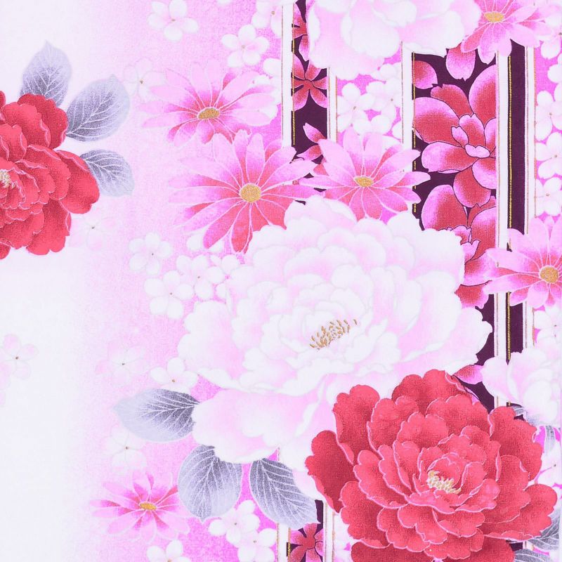 Prices down2】袷着物 単品 「ピンクぼかし 牡丹とマーガレット