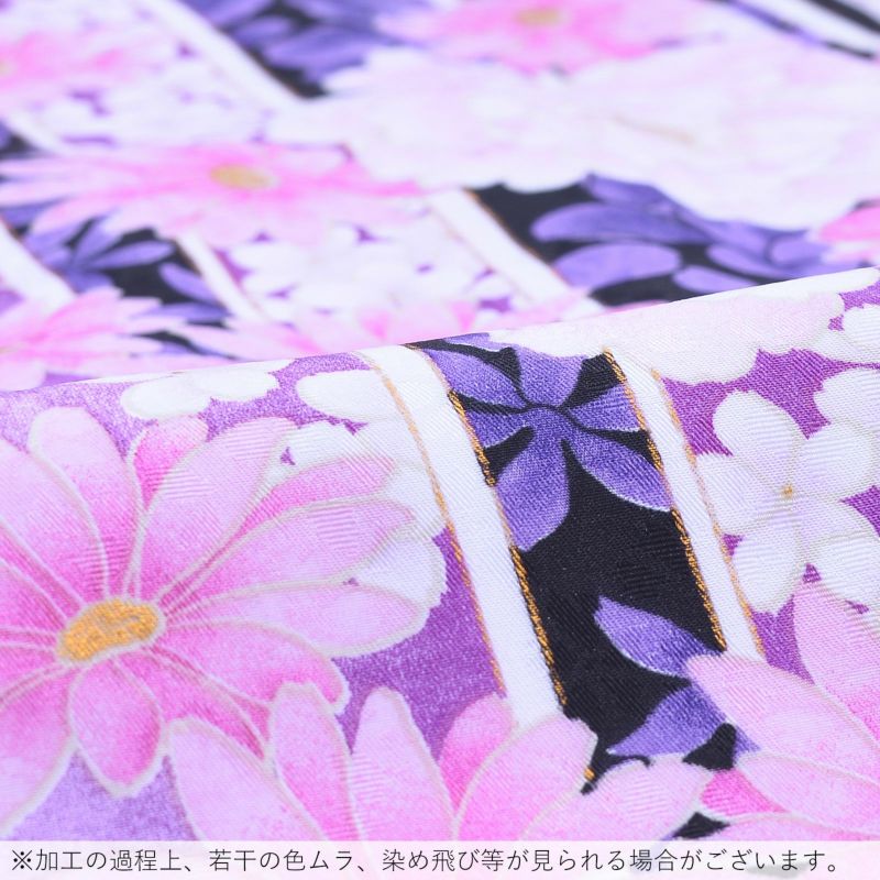 袷着物 単品 「紫ぼかし 牡丹とマーガレット」 フリーサイズ 着物 小紋