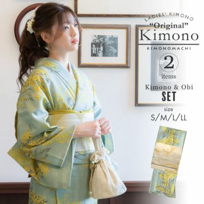 Prices down】洗える着物 セット 「袷着物：桜 ピンク＋京袋帯：日向の白猫」 KIMONOMACHI オリジナル 着物と帯の2点セット サイズ S/M/L/TL/LL コーディネート済み着物セット 小紋 レディース キモノ 【メール便不可】ss2212kck20 | 京都きもの町