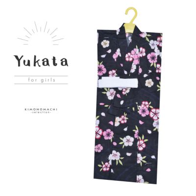 【Prices down】浴衣 子供 女の子 子供浴衣 単品 「黒地　撫子」 100cm こども 子ども キッズ ジュニア ゆかた yukata 【メール便不可】ss2412kkd10