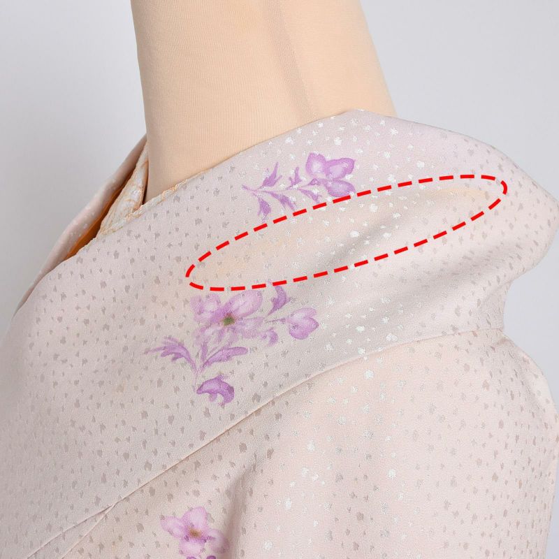中古品】仕立て上がり 袷着物 「薄ピンク 紫の花々」 小紋 正絹 中古品】仕立て上がり 袷着物 「薄ピンク 紫の花々」 小紋 正絹